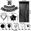 ZERODECO Black White Birthday Party Decorations, Happy Birthday Banner Pompoms White Black Balloon Arch Fringe Curtain Party Décor for Men Women Black and White Birthday Party
