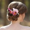 Fangsen Silver Wedding Rose Flower Hair Comb Bridal Flower Hair Clip Floral Hair Accessories for Women and Girls (Purple)