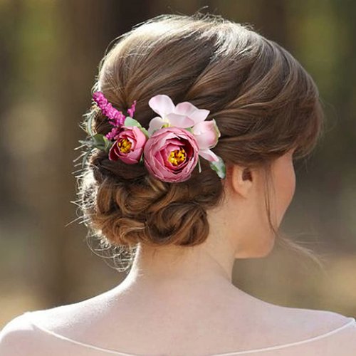 Fangsen Silver Wedding Rose Flower Hair Comb Bridal Flower Hair Clip Floral Hair Accessories for Women and Girls (Purple)