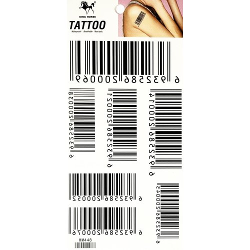 ONCEX 1 Sheet Barcodes Numbers Temporary Tattoos Waterproof Black Bar code Tattoo Designs Body Arms Legs Shoulder Back Men Women Painting Cartoon Art Stickers Water Transfer, 8X4 Inch