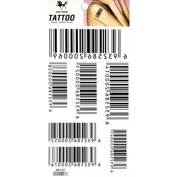 ONCEX 1 Sheet Barcodes Numbers Temporary Tattoos Waterproof Black Bar code Tattoo Designs Body Arms Legs Shoulder Back Men Women Painting Cartoon Art Stickers Water Transfer, 8X4 Inch