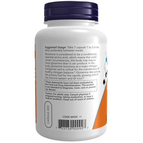 NOW Foods Supplements, L-Glutamine 500 mg, Nitrogen Transporter*, Amino Acid, 120 Veg Capsules
