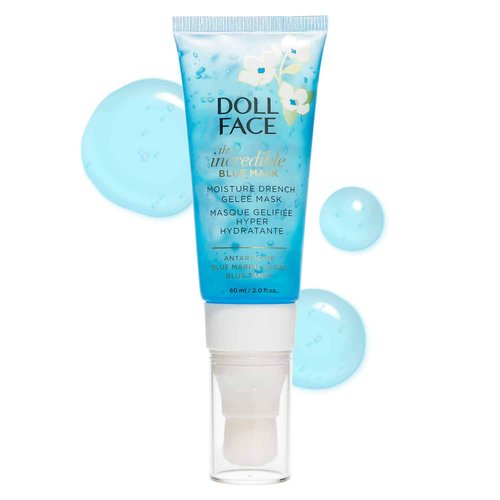DOLL FACE Skin Care Face Mask | The Incredible Blue Mask | Moisture Drench Facial Gel Masque with Brush-on Applicator | ALL Skin Types 2fl.oz