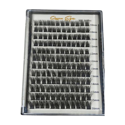 Queen Eyes. Cluster Lashes,50D Curl 144 Lash Clusters DIY Lash Extension at Home, Reusable with Good Care Individual Lashes Super Thin Band (50D, D-10-16mm MIX)