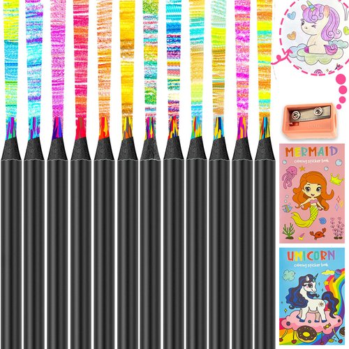 R&DLanci Stocking Stuffers for Kids,12 Colors Rainbow Pencils,Jumbo Colored Pencils for Adult Coloring Sketching,Cute Drawing Kit Fun Pencils Christmas Gift for Adults Kids Students,Pre-sharpened