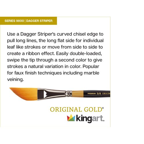 KINGART B-026 Premium 4 pc. Original Gold 9800 Series Dagger Striper Brush Set, Synthetic Golden Taklon for Acrylic, Oil, Watercolor Paint, Short Handle, 4 Brushes Sizes: 1/8", 1/4", 3/8", 1/2"