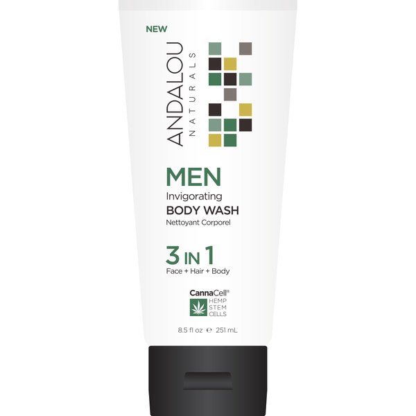 Andalou Naturals CannaCell MEN Invigorating 3-in-1 Body Wash, 8.5 Ounces