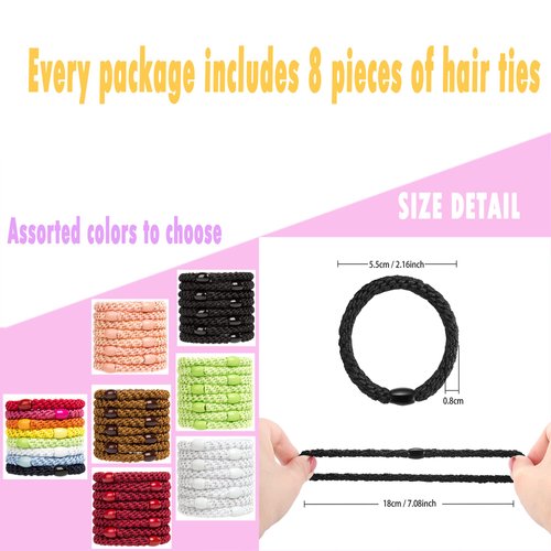 AXEN 8PCS Elastic Hair Tie for Women Girls, Cotton Bands Soft Woven Ponytail Holders for Thick Hair and Curly Hair, Double Mixed Colors 2