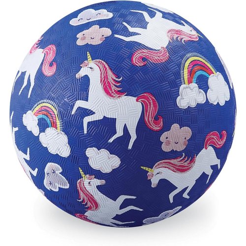 Crocodile Creek Rubber Playground Ball, Ships Inflated, PVC-Free, Durable Design for Outdoor Games and Active Ball Sports, for Kids Ages 3 Years and Up, 7” Size, Unicorns and Rainbows