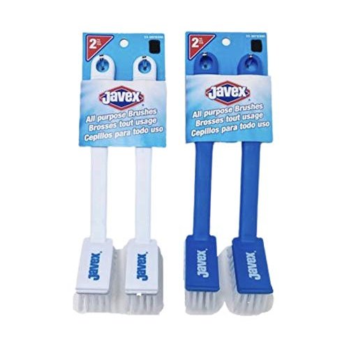Javex All Purpose Scrub Brush, Blue & White, Lot of 2 Sets of Brushes
