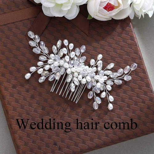 Catery Crystal Bride Wedding Hair Comb Pearl Hair Jewelry Headpieces Women Side Combs Hair Piece Bridal Decorative Hair Accessories for Women and Girls