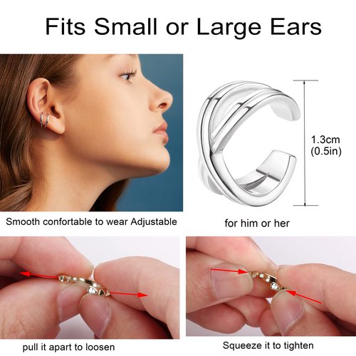 CASSIECA Women's Adjustable Non-Piercing Ear Cuffs Earrings Clip On Cartilage Helix Wrap Ear Jewelry Set