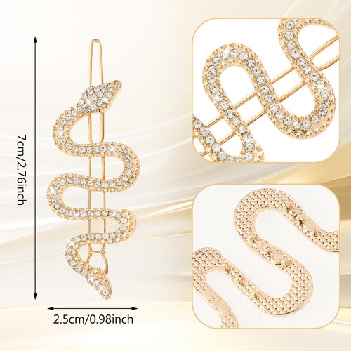 Mabor 4Pcs Snake Hair Clip, Gold Snake Hair Pins with Sparkly Rhinestones Cool Hair Barrettes Metal Hair Jewelry for Styling Vintage Snake Hair Accessories for Women Girls