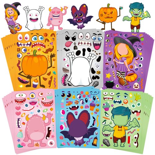 42 Sheets Halloween Pumpkin Craft Stickers Party Favors Make a Face Stickers Zombie Witch Vampire Ghost Bat Self Adhesive DIY Stickers for Halloween Kids Toddlers Classroom Treats Party Game Stickers