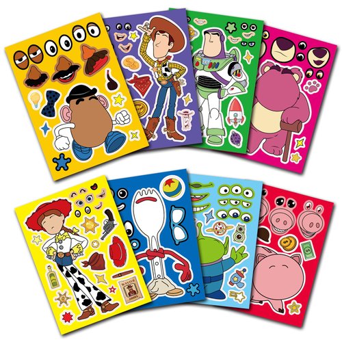 XSIUOTIS 24 Sheets Toy Inspired Story Make-a-face Stickers - Fun Craft Project for Gifts with 8 Designs Characters - Perfect Gifts for Birthday Party Favors, Supplies,Decorations, Rewards