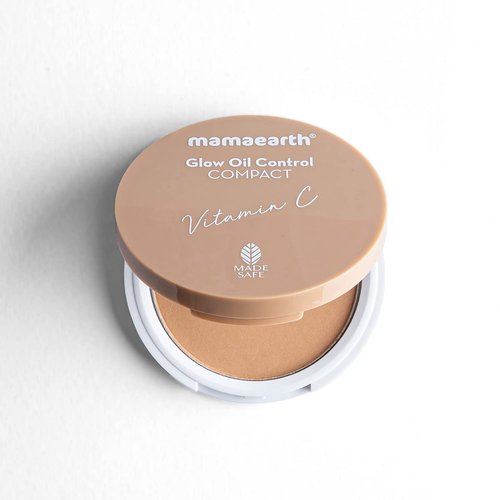 Mamaearth 12-Hour Oil Control Pressed Powder with SPF 30 (Nude Glow Shade) | Long Lasting Matte Finish with Buildable Coverage | Sun Protection with Vitamin C | Talc-Free | 0.32 Oz/9g