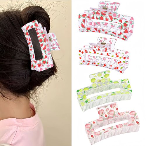 Vsdski Fruit Hair Clips Medium Claw Clip Spring Summer Party Hair Accessories for Women Girls for Thick/Thin Hair Elegant Nonslip Acrylic Hairpin Strong Hold Hair Jaw Barrettes Beach Party Decor 4pcs