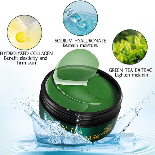 Tiepetly Under Eye Masks, Collagen Eye Mask, Green Tea Eye Patches for Puffy Eyes 60 pcs, Under Eye Patches for Dark Circles and Puffiness, Hydrating Eye Mask Skincare, Eye Gel Pads for Eye
