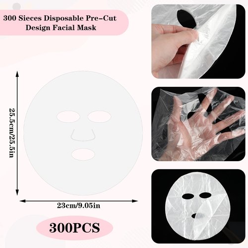 PEOVLVN 300 Sheets Facial Plastic Mask Disposable Facial Sheet Mask Transparent Face Mask Sheets for Skin Care DIY Spa Mask Moisture Retention