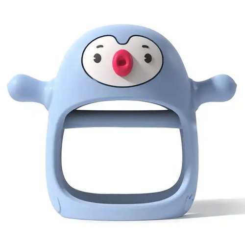 Yummy Baby Cute Penguin Teething Mitten for Babies, Easy to Hold, No-Drop Design, Silicone Baby Teether Toys, Relief from Teething Pain, Nipple Shaped Penguin Hands Comfort Gums (Blue)