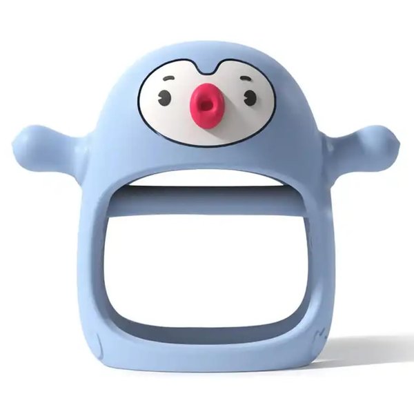 Yummy Baby Cute Penguin Teething Mitten for Babies, Easy to Hold, No-Drop Design, Silicone Baby Teether Toys, Relief from Teething Pain, Nipple Shaped Penguin Hands Comfort Gums (Blue)