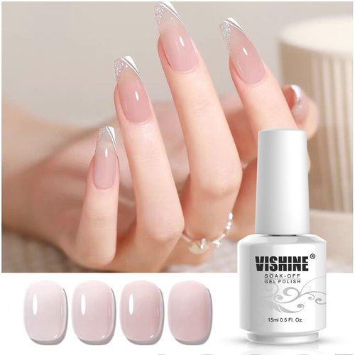Vishine Jelly Crystal Milky Pink Gel Nail Polish 15ml LED UV Gel Polish Soak Off Transparent Clear Pink Color Varnish Nail Art #13