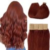 22 Inch Tape in Hair Extensions Remy Human Hair Extensions Skin Weft Tape in Straight Thick Natural Hair Extensions 60g 20pcs Dark Auburn #33 Real Human Hair Extension
