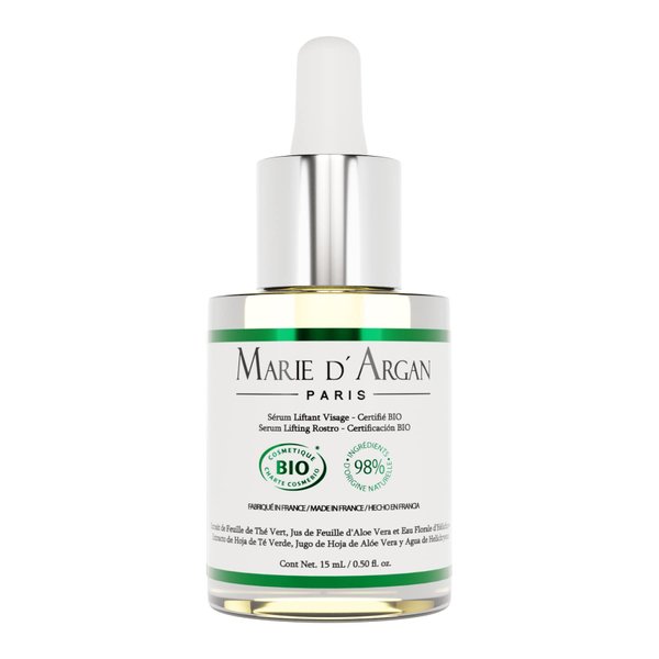 Marie d'Argan Face Lifting Serum 15 ml 98% Natural, Organic & Vegan, Aloe Vera, Green Tea, for Rejuvenated luminous skin, diminished wrinkles and greater firmness