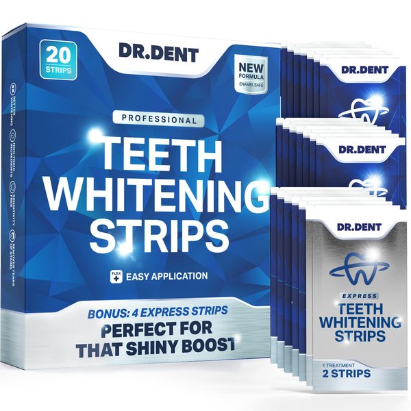 DR.DENT Professional Teeth Whitening Strips - Pack of 20 Strip - 10 Treatments Kit - Safe for Enamel - Non Sensitive Teeth Whitening - Whitening Without Any Harm + Mouth Opener Included
