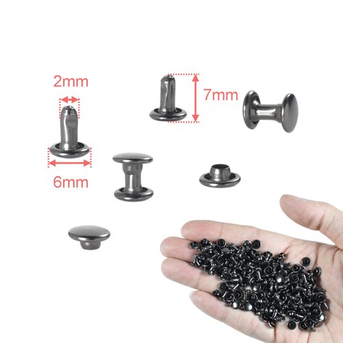 200Sets 6mm Double Round Cap Leather Rivets, Tubular Metal Rivets Spikes Studs, Leather Rivets for Leather Key Fob Clothing Pets Collar Boots Bags Belt Repair and Decoration (Gun Black)
