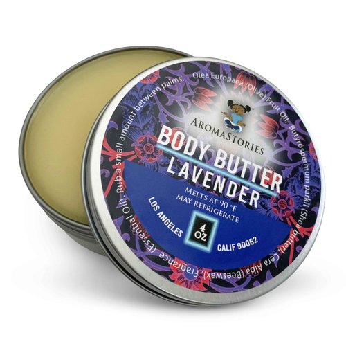 Aromastories Lavender Body Butter 4oz, Luxurious Traditional and Rich, All Natural Relaxing Skin Salve and Moisturizer, Shea Olive Oil Beeswax Essential Oil