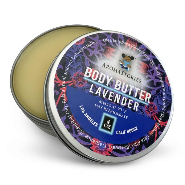 Aromastories Lavender Body Butter 4oz, Luxurious Traditional and Rich, All Natural Relaxing Skin Salve and Moisturizer, Shea Olive Oil Beeswax Essential Oil