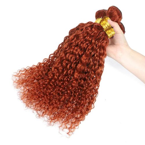 Ginger Kinky Curly Bundles Human Hair Color 350 Bundles Human Hair Orange Curly Hair Bundles Double Weft Remy Hair Wet and Wavy Bundles Soft and Silky for Black Women (16 18 20 inch,3 Bundles)