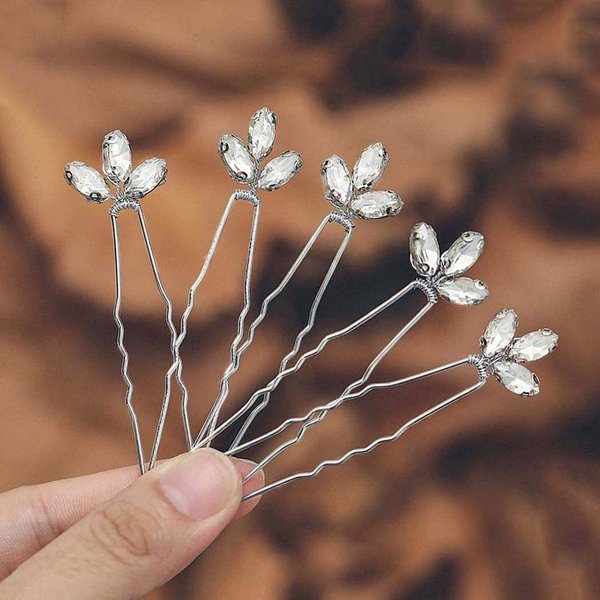 Casdre Crystal Bride Wedding Hair Pins Bridal Hair Piece Wedding Hair Accessories for Women and Girls (Pack of 5) (A Silver)
