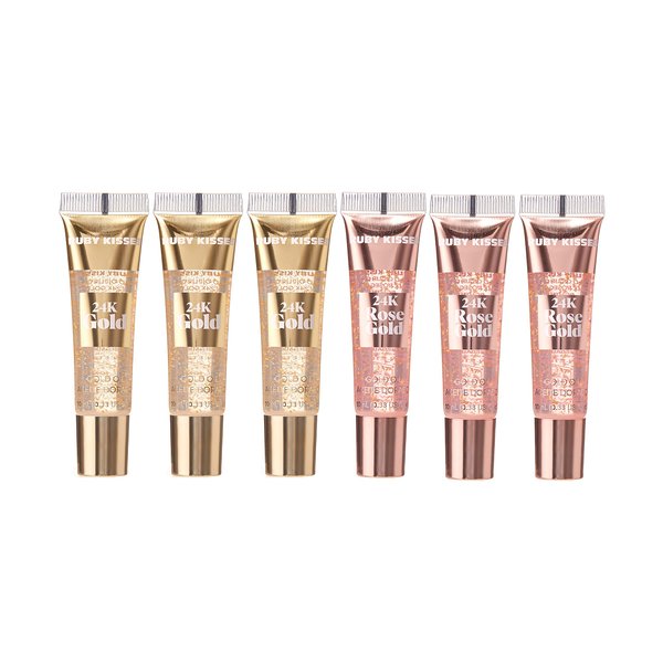 Ruby Kisses 24K Gold Oil Lip Gloss (6 Count, Gold & Rose Gold)