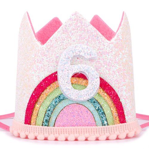 Atoden 6 Year Old Girl Birthday Hat 6th Birthday Decorations for Girls Six Year Old Rainbow Birthday Headband Princess Tiara Birthday Crown Happy Birthday Accessories for Party Gifts