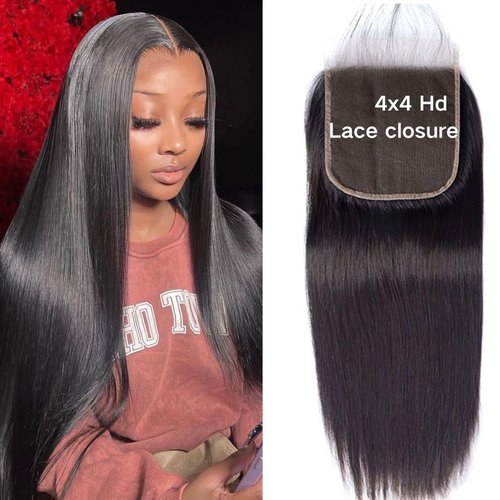 Straight Closure Human Hair 4x4 Hd Lace Closure 12A Virgin Remy Human Hair Closure For Black Women Pre Plucked 4x4 Closure Human Hair Extensions Hd Closure 4x4 Frontal Closure Natural Black 12 Inch