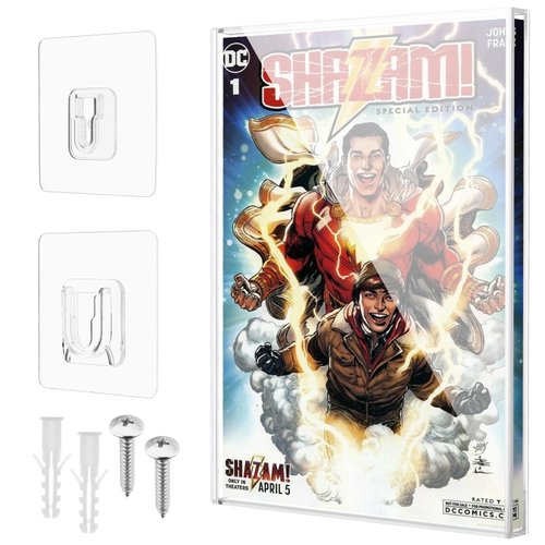 Clear Display Case for Comic Book, Acrylic Comic Book Frame Wall Mount, Collectible Comic Book Storage, UV-Protection Display Comic Book Showcase for Current Silver Age Comic Books, 10.7” x 8”
