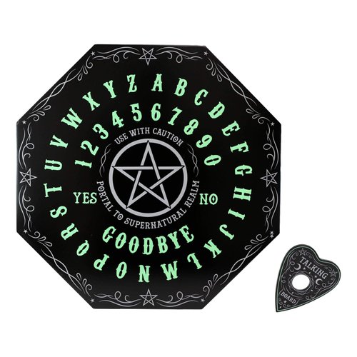 Ebros Glow in The Dark Illustrated Octagonal Pentagram Star Ouija Spirit Board Game with One Planchette MDF Wood Fantasy Supernatural Wicca Witchcraft Dark Arts Novelty Gift