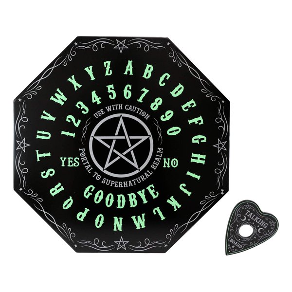 Ebros Glow in The Dark Illustrated Octagonal Pentagram Star Ouija Spirit Board Game with One Planchette MDF Wood Fantasy Supernatural Wicca Witchcraft Dark Arts Novelty Gift