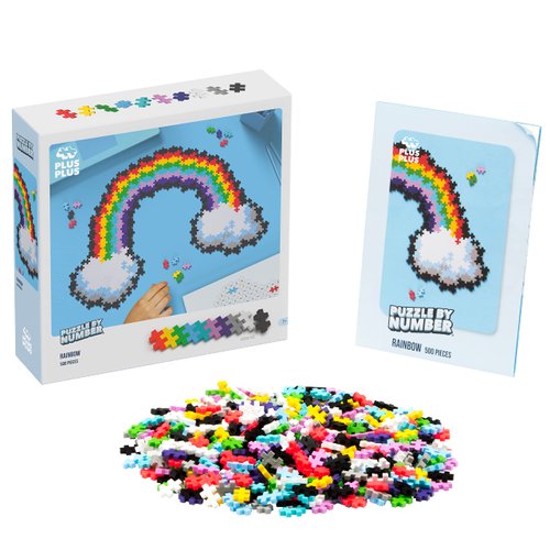 Plus Plus Puzzle By Number, 500 Piece Mini Interlocking Hashtag Color Blocks, 3D Pixel Art Kit for Kids - Rainbow