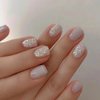 MISUD Short Square Press on Nails Squoval Fake Nails Glossy Glue on Nails Bling Glitter Acrylic Nails Gray Aurora Arificial Nails Shiny Sequins Stick on False Nails with Design 24 pcs