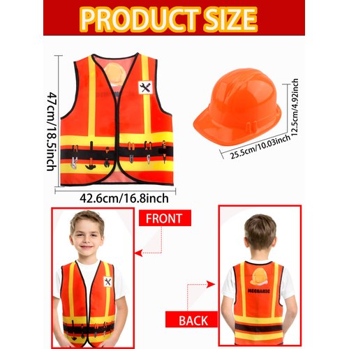 Puteraya 12 Pcs Kids Construction Worker Costume Dress Up include Construction Vest Hard Hat Goggles for Kids Halloween (Color Style 2)