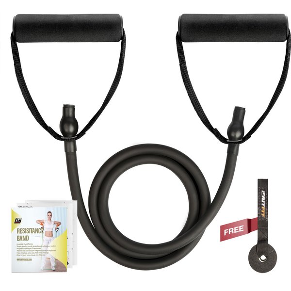 RitFit Single Resistance Exercise Band with Comfortable Handles - Ideal for Physical Therapy, Strength Training, Muscle Toning - Door Anchor and Starter Guide Included (BlackNew (25-30Lbs))