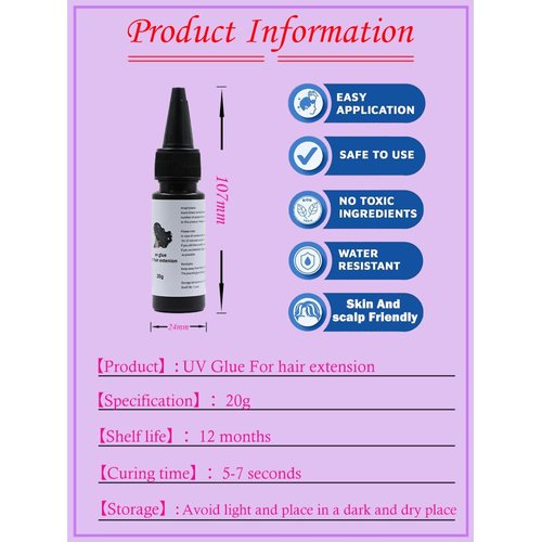 Lhbxthk Hair Extensions Glue,UV Hair Extensions Glue Fast Curing Glue for Human Hair Extension