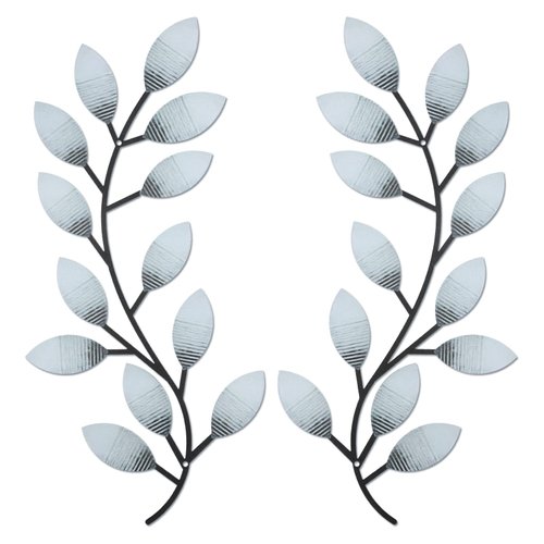 2 Pieces Metal Tree Leaf Wall Decor Vine Olive Branch Leaf Wall Art Wrought Iron Scroll Above The Bed, Living Room, Outdoor Decoration (Retro White)