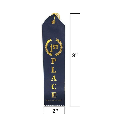 1st Place (Blue) Award Ribbons with a Card and String (24) pack