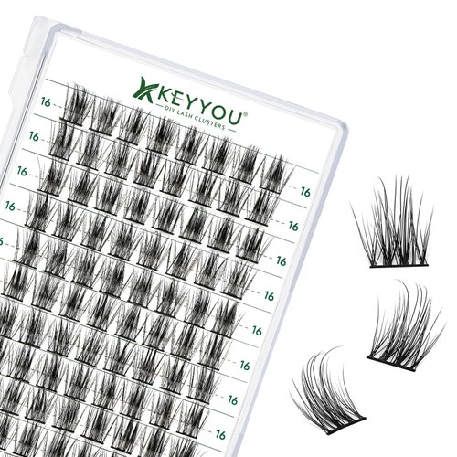 Lash Clusters 96pcs Individual Lashes D Curl 16mm Eyelash Clusters KEYYOU Volume Wispy Lash Extension Soft&Comfortable Easy DIY at Home(Y15,D-16mm)