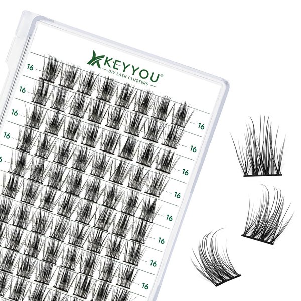 Lash Clusters 96pcs Individual Lashes D Curl 16mm Eyelash Clusters KEYYOU Volume Wispy Lash Extension Soft&Comfortable Easy DIY at Home(Y15,D-16mm)