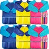 PLMMOUT 6 Pack Kids Art Smocks,Toddler Art Smock,Kids Painting Apron Long Sleeve with 3 Pockets,Waterproof Toddler Painting Smock,Toddler Smocks for Painting (3 Colors,Included 8 Paint Brushes)
